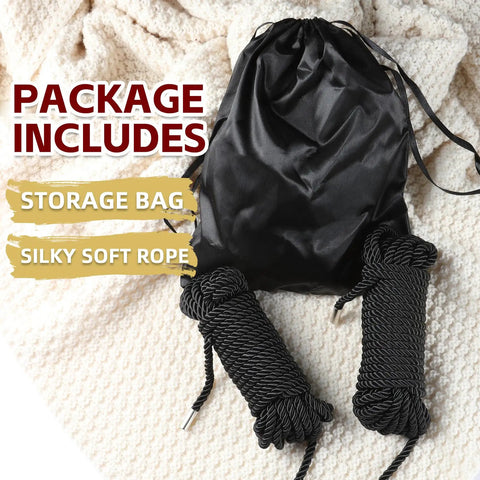 Soft Silk Bondage Rope Set 32 Feet Each 8mm Thick Two Pack For BDSM Shibari Play Durable Black Rope and storage bag