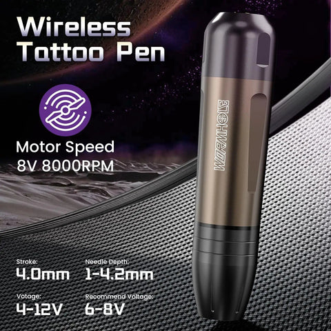Wireless Rotary Tattoo Starter Kit For Beginners With Dual 1800mAh Batteries, 8V motor speed, needle depth settings 1-4.2mm