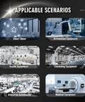 Collage showing applicable scenarios for beefy metal DC geared down motor, including smart home and medical equipment.
