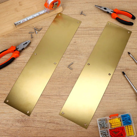 Premium Gold Stainless Steel Door Push Plate 16X4 Inch Kick Guard With Hardware Interior Exterior Brushed Metal Finish Scratch Resistant And Built Tough