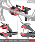 Bike Repair Stand For Home Shop And Mobile Mechanics Lifts Your Ebike Mountain And Road Bike For Quick Maintenance Adjustable Height Safe Clamp Foldable Design For Easy At Home Tune Ups showing clamp details.