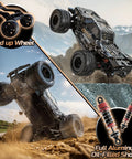 All Terrain RC Monster Truck With 4WD Power features head-up wheels and full aluminum oil-filled shocks