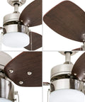 Ocean Breeze 30 Inch Ceiling Fan With Light Indoor LED, brushed nickel motor and dual finish wooden blades, detailed view