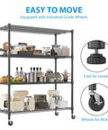 Beefy 4 Tier Wire Shelving Unit On Wheels 60 Inch Wide 24x60x72 Inches Holds Up To 2,400 Lbs Adjustable Metal Shelves For Garage Pantry And Kitchen Black Powder Coated Steel Heavy Duty Storage Rack with leveling feet and casters