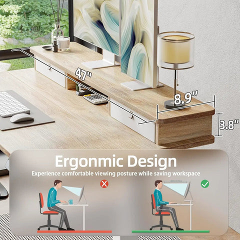 Electric Sit-Stand Standing Desk With Two Drawers, Adjustable Height From 28.3 To 47.2 Inches, 48 By 24 Maple Top, ergonomic design.