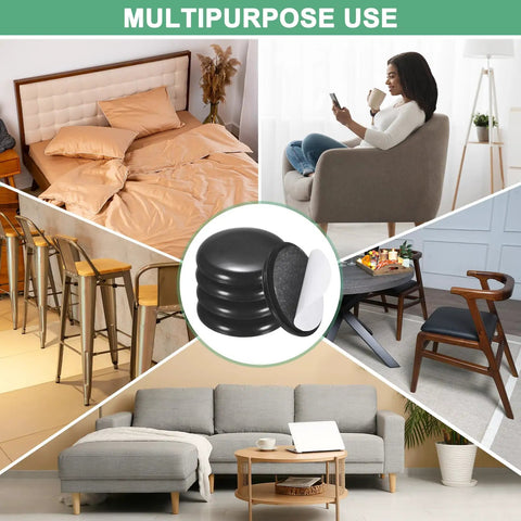 Heavy Duty 24 Pack Furniture Sliders With Grip Fast Adhesive Backing And Thick Eva Foam Core in various home settings.