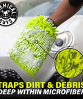 Chenille Premium Scratch-Free Microfiber Wash Mitt For Your Ride Car Cleaning Lime Green Ultra-Soft Glove In Use