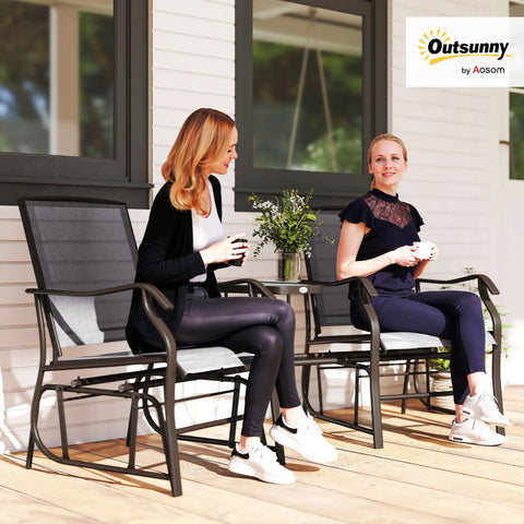 Two Seat Outdoor Glider Chairs With Coffee Table For Patio Backyard And Porch Breathable Sling Seats Gray, easy assembly