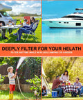 Family enjoying clean water with Heavy Duty Inline Water Filter Removes Chlorine And Strange Flavors With Five Layer Filtration.