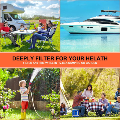 Family enjoying clean water with Heavy Duty Inline Water Filter Removes Chlorine And Strange Flavors With Five Layer Filtration.
