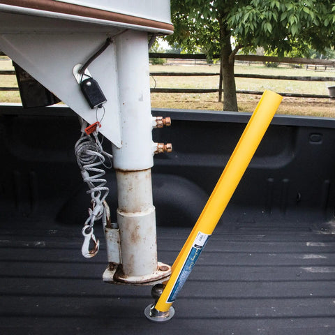Gooseneck Hitch Alignment Helper with Bright Yellow Rubberized Ball Thirty Inch Long Three Quarter Inch Wide Designed For Trucks Trailers Campers RVs Farm Equipment Towing Utility Automotive Use Makes Aligning And Hooking Up Quick And Hassle Free.
