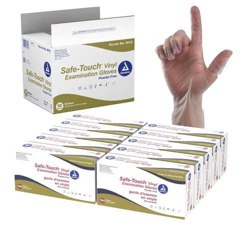 Safe-Touch Vinyl Disposable Exam Gloves Powder Free Ambidextrous Clear Medium Case Of 10 Boxes Of 100 For Food Safety Compliance In Commercial Kitchens And Food Service