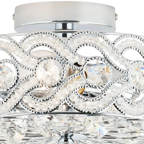 Close-up of Dope Glam Ceiling Light Fixture Featuring Braided Nickel and Crystal Accents Semi Flush Mount, 11.5 by 11.5 by 6 inches.