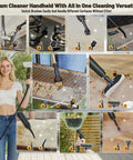 Gautye Portable Steam Cleaner With 3 Level Adjustable Handle Plus 15 Versatile Accessories For Deep Cleaning Floors Tiles And Carpets High Heat Sanitizing Black Housing Durable Abs Build Effective Germ Fighting Home Care Solution in use with various attachments.