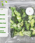 Broccoli in vacuum bag, 60 Pack Reusable Vacuum Sealer Bags BPA Free For Freezer Storage, Sous Vide Ready, Dishwasher Safe Cleanup