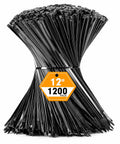 Beefy Heavy Duty Black Cable Zip Ties 12 Inch 1200 Pack Nylon 66 Tie Wraps With 50 Lb Tensile Strength shown in bulk