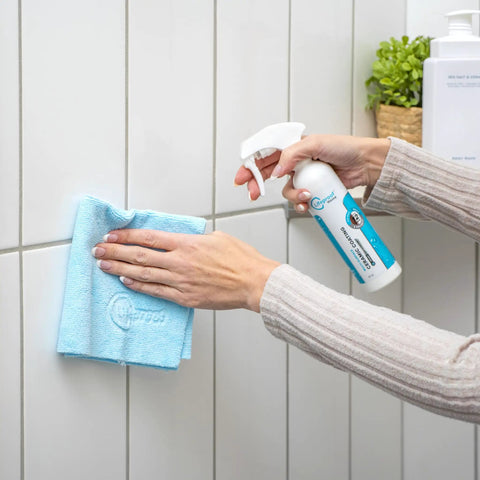 Applying Ceramic Coating Spray Kit For Kitchen And Bathroom Surfaces That Repels Stains Smudges Water Spots And Soap Scum on tiles
