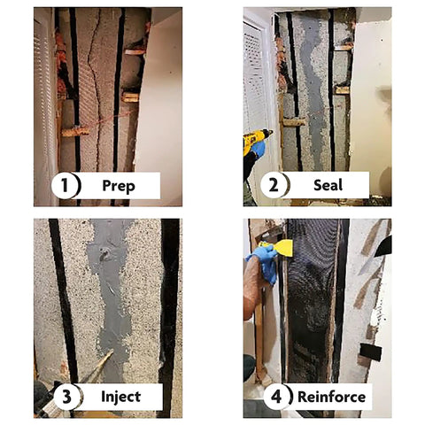 Four-step process using DIY Friendly Pro Grade Concrete Crack Injection Kit For Foundations Walls And Basements