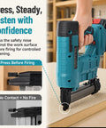 21V Brushless Cordless Electric Nail Gun Brad Nailer Tool For Baseboards And Cabinet Molding Zero Fuss Battery Powered in use.