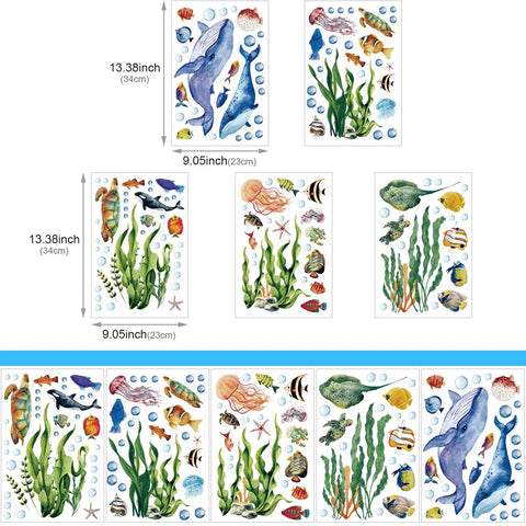 Glow In The Dark Under The Sea Wall Decals Set With Five Sheets Including Turtle, Jellyfish, Seaweed And Ocean World Theme