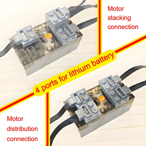 Power Functions 12 In 1 High Speed L Servo Motor Kit with 4 port lithium battery connection details for LEGO Technic