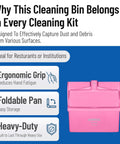 Straight Up Heavy Duty Standing Floor Dustpan With Thirty Inch Aluminum Handle And Serrated Comb Edge For Total No Sweat Commercial Cleanup And Daily Facility Sweeping Pink with ergonomic grip design.