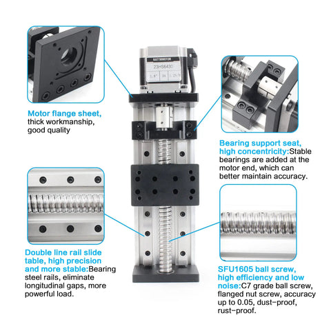Close-up view of 400mm 15.75 Inch Linear Motion Guide Actuator With Beefy Dual Linear Rails 1605 Ballscrew XY XYZ Stage.
