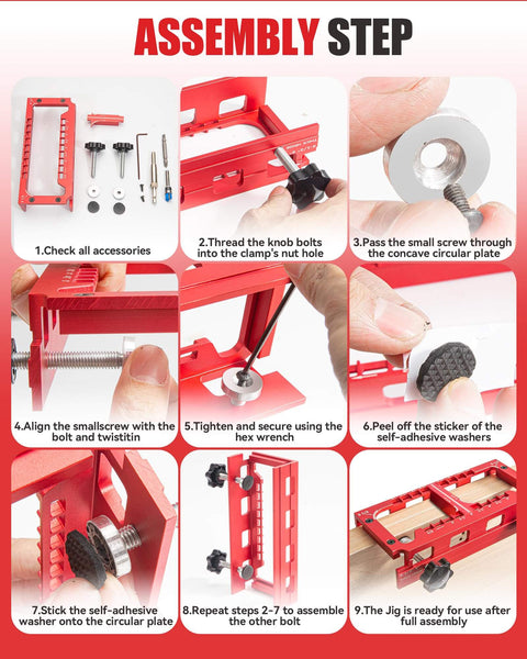 Assembly steps for Pro Grade Aluminum Door Hinge Jig Kit for Router, Heavy Duty 6061 Aluminum Alloy, Adjustable Mortise Template