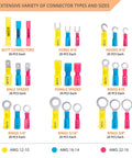 Heat Shrink Wire Connector Kit For Marine And Automotive Wiring Includes Insulated Ring Spade Fork Hook And Butt Terminals Crimp Connectors 22 To 10 Gauge 540 Pieces Weatherproof Heavy Duty Set showing various types and sizes.