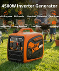 4500-Watts Portable Inverter Generator For Home, Camping And RV Use on grass with family in background, RV Ready