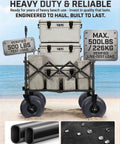 Beach Wagon With 12 Inch Balloon Wheels And Upgraded PU Tires, Collapsible 500Lb Capacity Sand Cart For Family Outings