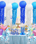 Colorful Mermaid Jellyfish Paper Lanterns Hanging Set For Under The Sea Theme Parties, Ocean Party Decor, Birthday Decorations