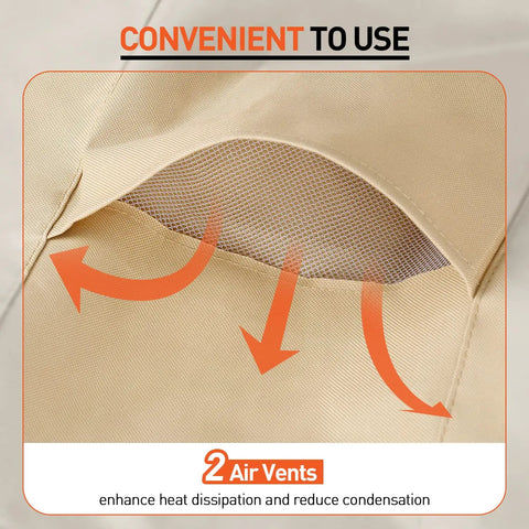 Two Pack Waterproof Outdoor Chaise Lounge Covers Heavy Duty Patio Furniture Covers with air vents detail in beige material