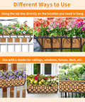 Two Pack 16 Inch Window Box Planters With Coco Liner For Railing, Metal Deck Hanging Planters on various installations