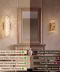 AooLiWang Gold LED Wall Sconces, Set of 2 with Transparent Glass Strip, 15.8 inches and 10 inches sizes showcased.