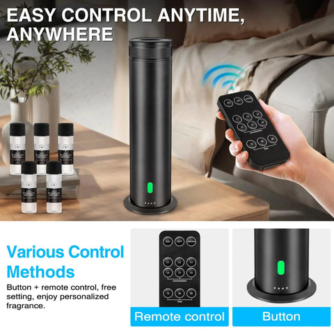 No Water Needed Scent Diffuser Starter Kit For Home And Hotel, Sleek Aluminum Tower Design, Remote Control Shown