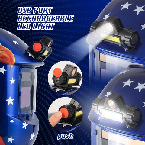 Auto Darkening Welding Helmet With LED Light True Color, Solar Powered Welder Hood, Pro Grade Shade 4/9-13, side view