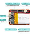 Ultra Handy Portable LiPo Battery Module Featuring Usb C Rechargeable 1200 Mah Cell And Reliable 3.3 V To 5 V Usb Outputs for Arduino projects, showing battery and circuit layout.