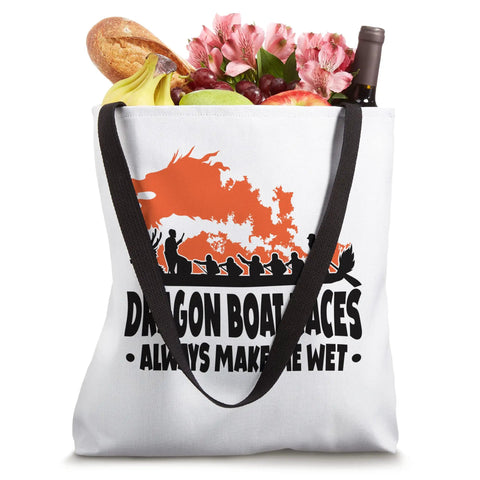 Dragon Boat Race Tote Bag For Paddlers And Crew Lightweight 16x16 Inch Carryall With Durable Black Strap Handles showing groceries