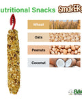 Real Deal Crunchy Nut Treat Sticks Twin Pack with wheat, oats, peanuts, and coconut for small pet snacks.