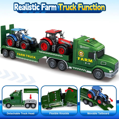 25 Inch Farm Truck Toy For Kids 3 In 1 Vehicle With Tractors Lights And Sounds Huge Farm Playset For Ages 3 To 8 Boys Birthday Gift Idea