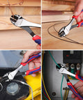 WORKPRO 8-inch high-leverage diagonal pliers with red/blue grips cutting wire