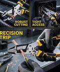 Awesome 2 Piece Wire Stripper Set With Crimping Tool And Cutter CR-V Steel Multi Function Electrician Pliers with yellow anti-slip handles in use.