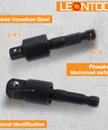 Chrome vanadium steel drill bit extensions showing 1/4" size with phosphate blackened surface, Go-To Flexible Drill Bit Extension Set