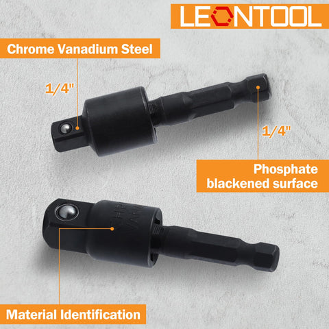 Chrome vanadium steel drill bit extensions showing 1/4" size with phosphate blackened surface, Go-To Flexible Drill Bit Extension Set