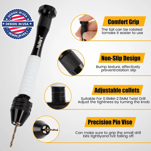 Precision Pin Vise Hand Drill Set 25 Pcs for Jewelry Making and Miniatures with comfort grip and non-slip features.
