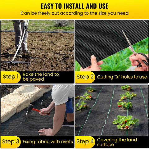 Installation steps of Heavy Duty Driveway And Landscape Fabric 6x300 Ft Weed Barrier for Erosion Control and French Drain Projects