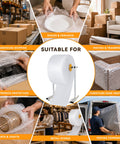 Heavy Duty Manual Bubble Wrap Roll Dispenser For Shipping Supplies Moving Tasks And Small Biz Packing With Safety Cutter And Nonslip Base showcasing use for various packaging needs.