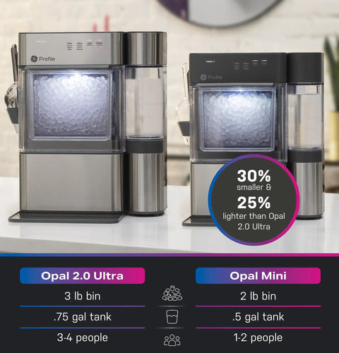 No Cap Portable Nugget Ice Maker Countertop Machine Produces Chewy Pebble Ice Built To Hit Different next to Opal Mini.