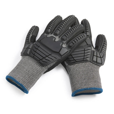 Impact Protection Work Gloves With ANSI 4 Abrasion Cut Level A2 Touchscreen Compatible Micro Sandy Nitrile Palm For Wet Or Oily Jobs Tough Grip Secure Cuff Dexterous Fit Medium Black With Blue Edge